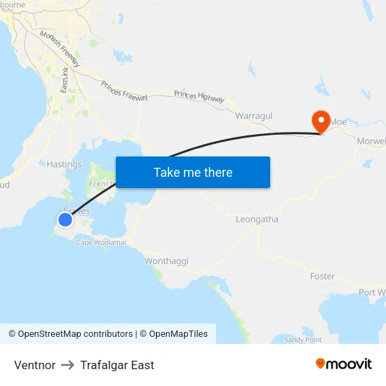 Ventnor to Trafalgar East map