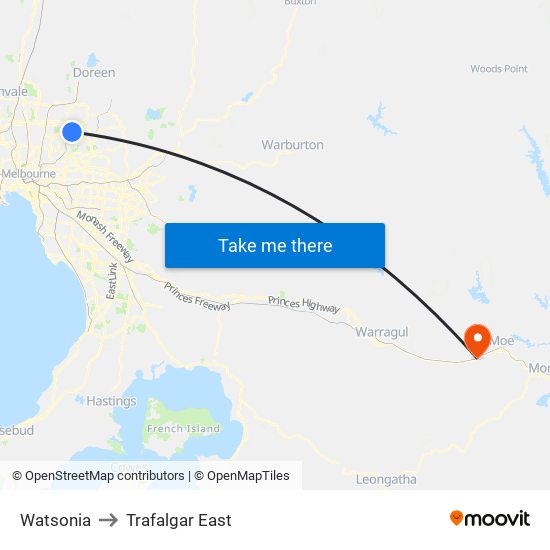 Watsonia to Trafalgar East map