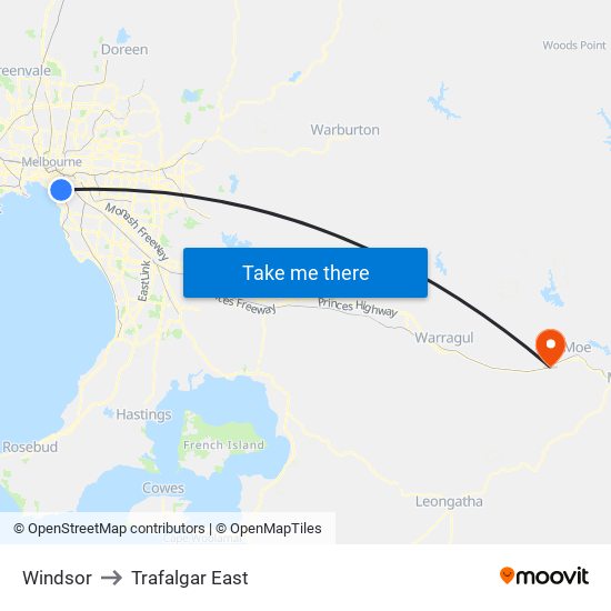 Windsor to Trafalgar East map