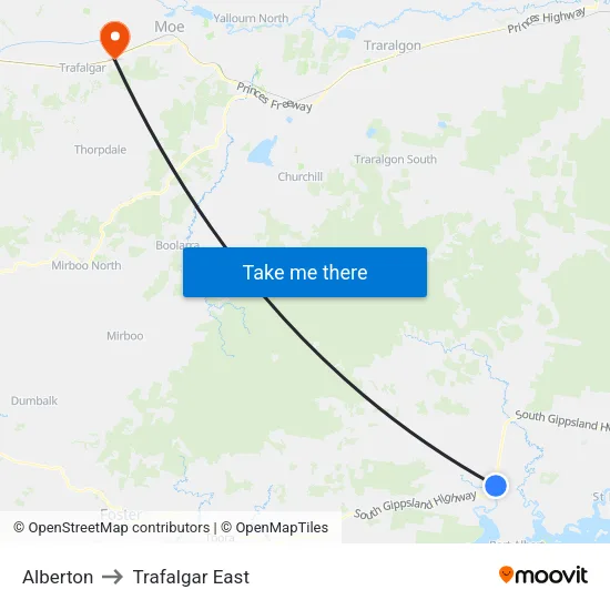 Alberton to Trafalgar East map