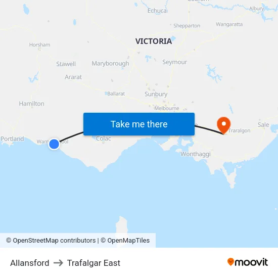 Allansford to Trafalgar East map