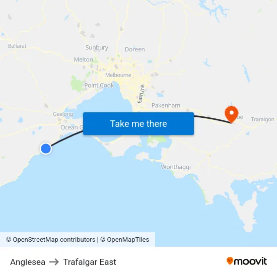 Anglesea to Trafalgar East map