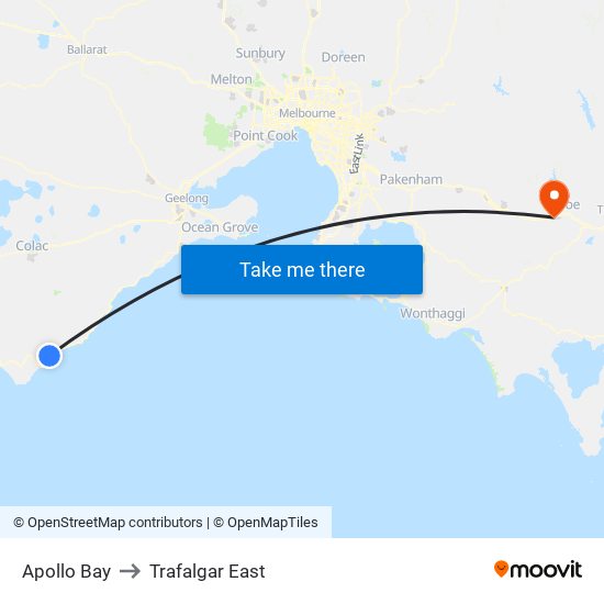 Apollo Bay to Trafalgar East map