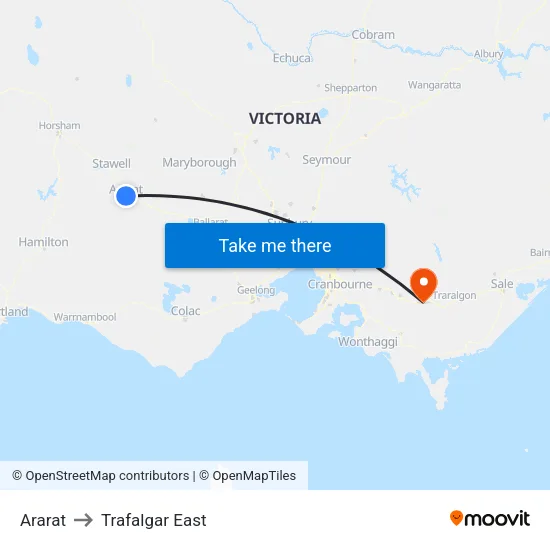 Ararat to Trafalgar East map