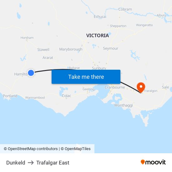 Dunkeld to Trafalgar East map