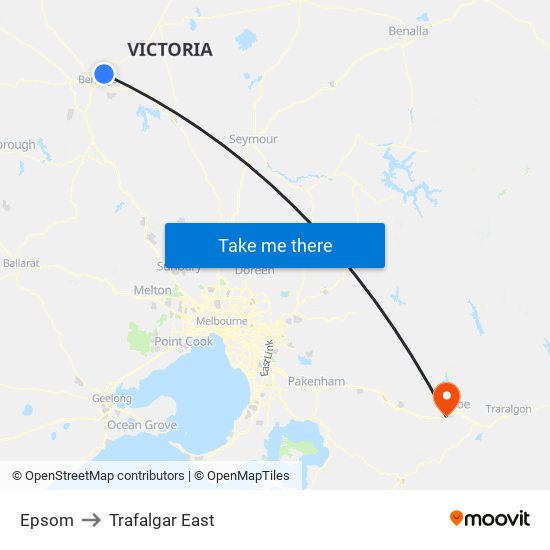 Epsom to Trafalgar East map