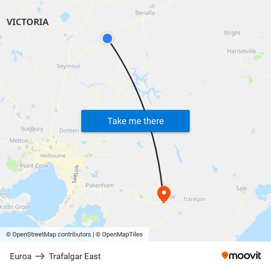 Euroa to Trafalgar East map