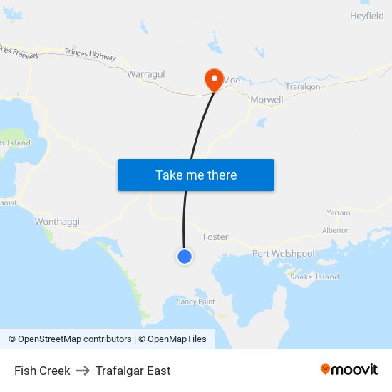 Fish Creek to Trafalgar East map