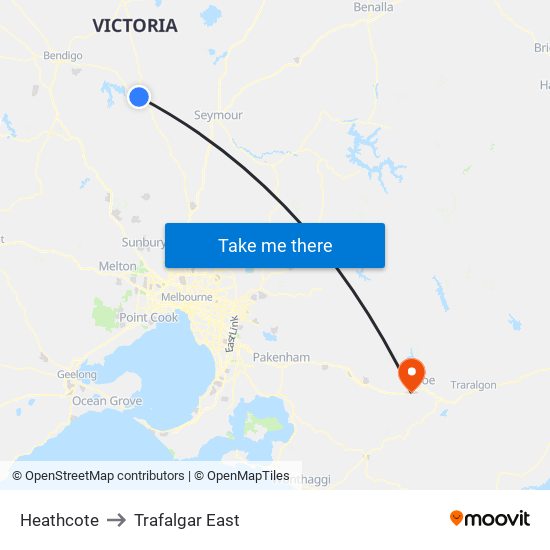 Heathcote to Trafalgar East map