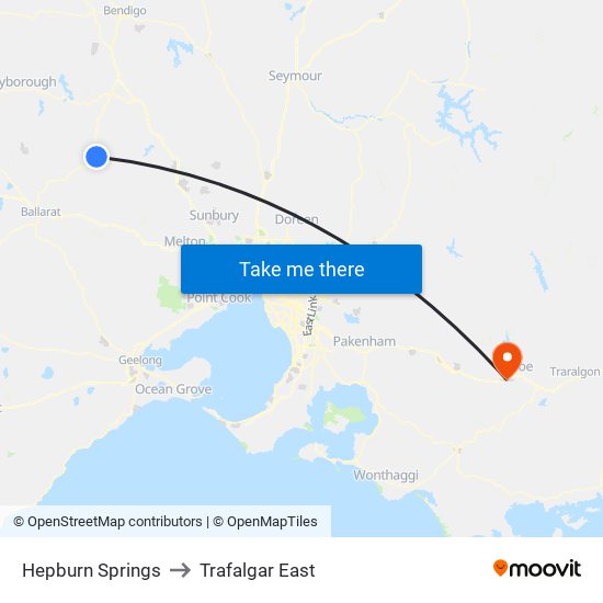 Hepburn Springs to Trafalgar East map