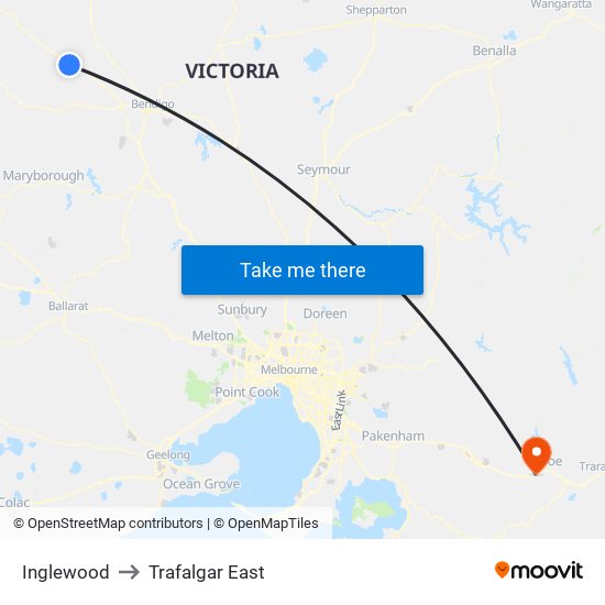 Inglewood to Trafalgar East map