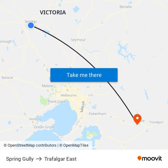 Spring Gully to Trafalgar East map