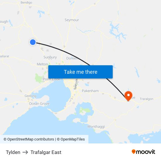 Tylden to Trafalgar East map