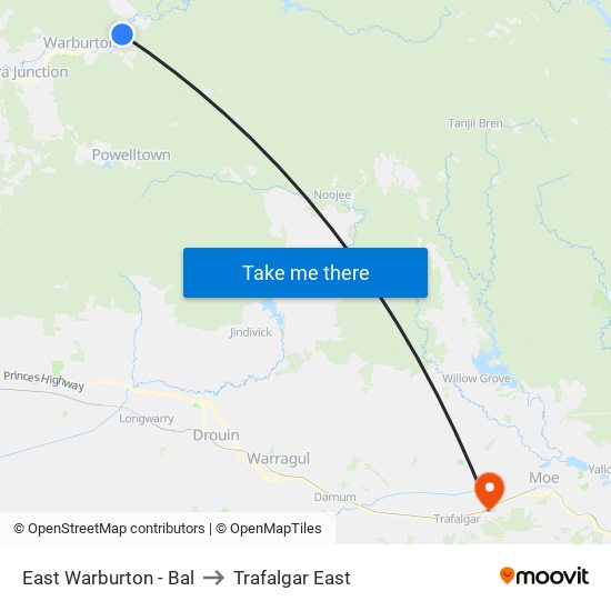 East Warburton - Bal to Trafalgar East map