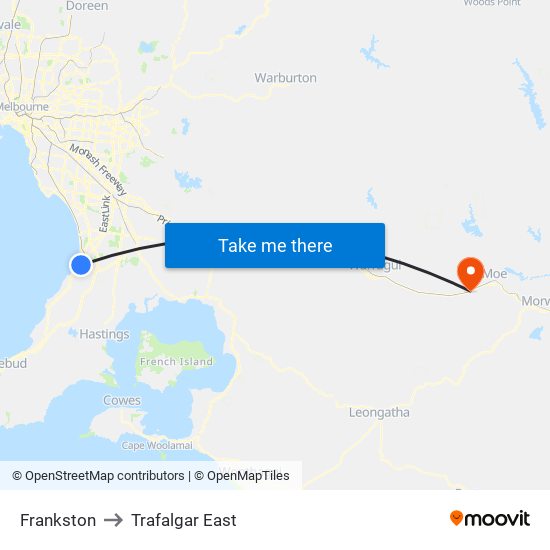 Frankston to Trafalgar East map