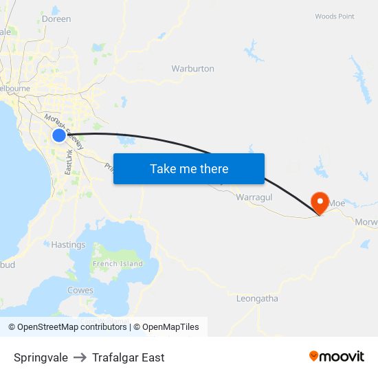 Springvale to Trafalgar East map