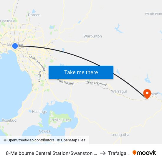 8-Melbourne Central Station/Swanston St (Melbourne City) to Trafalgar East map