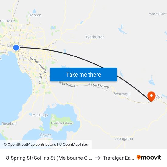 8-Spring St/Collins St (Melbourne City) to Trafalgar East map