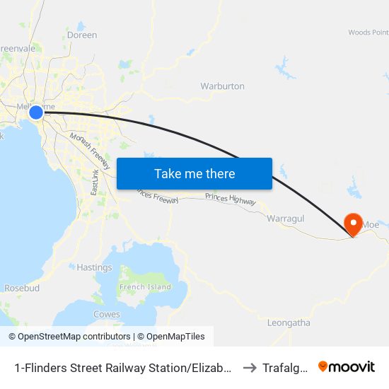 1-Flinders Street Railway Station/Elizabeth St (Melbourne City) to Trafalgar East map