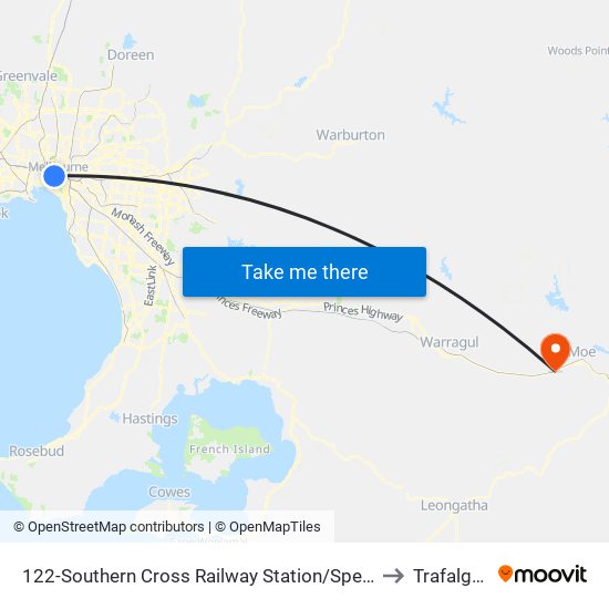 122-Southern Cross Railway Station/Spencer St (Melbourne City) to Trafalgar East map