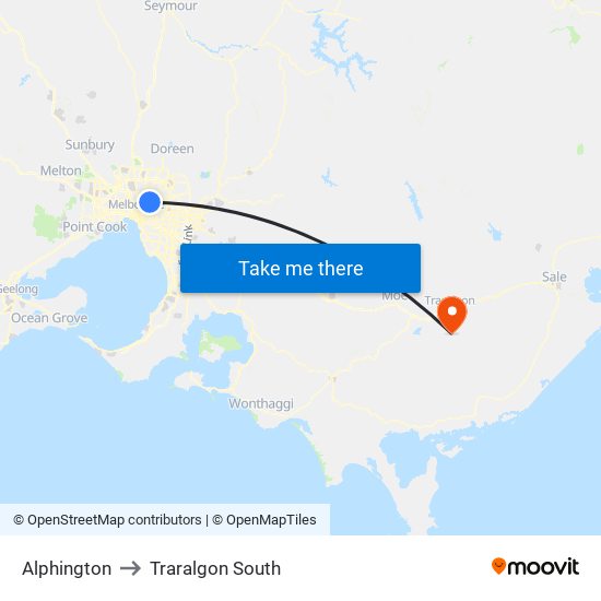 Alphington to Traralgon South map