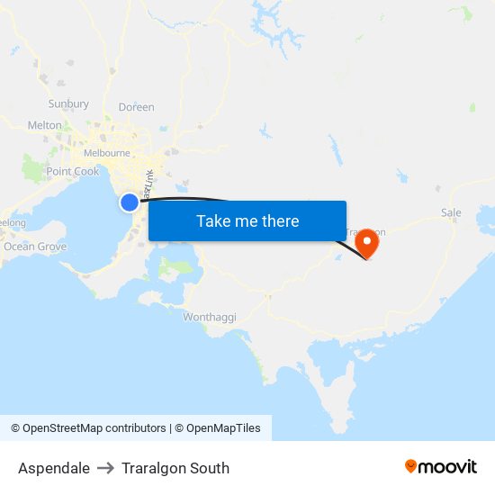 Aspendale to Traralgon South map