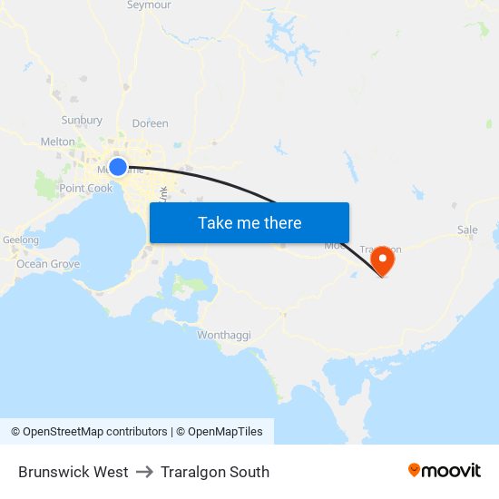 Brunswick West to Traralgon South map