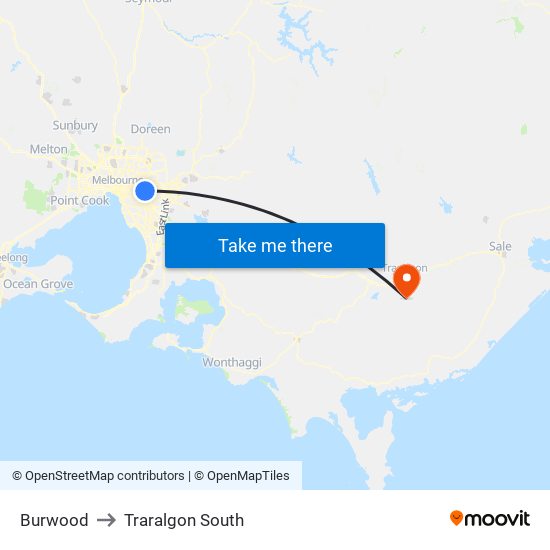 Burwood to Traralgon South map