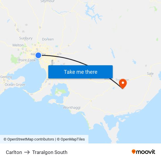 Carlton to Traralgon South map