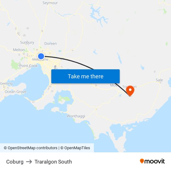 Coburg to Traralgon South map