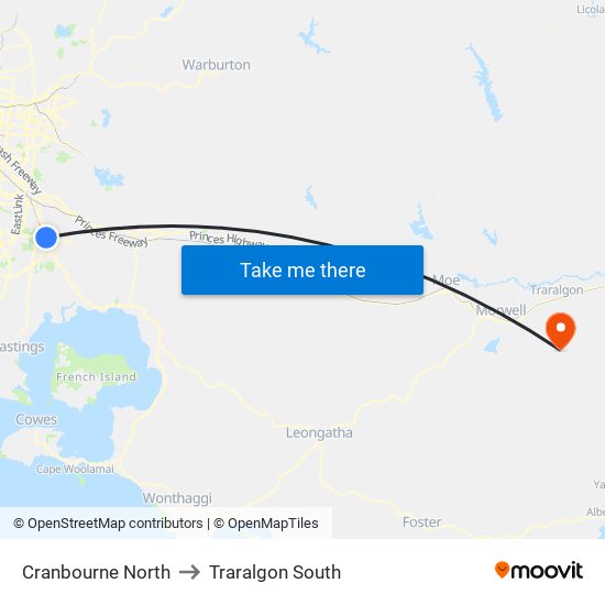 Cranbourne North to Traralgon South map