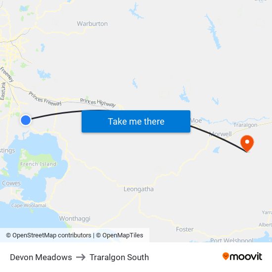 Devon Meadows to Traralgon South map