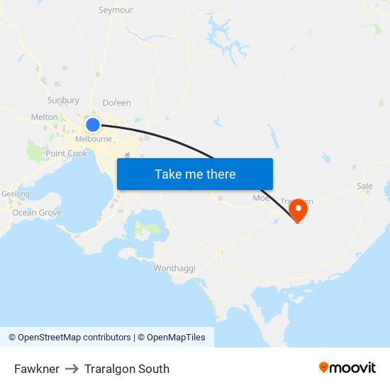 Fawkner to Traralgon South map
