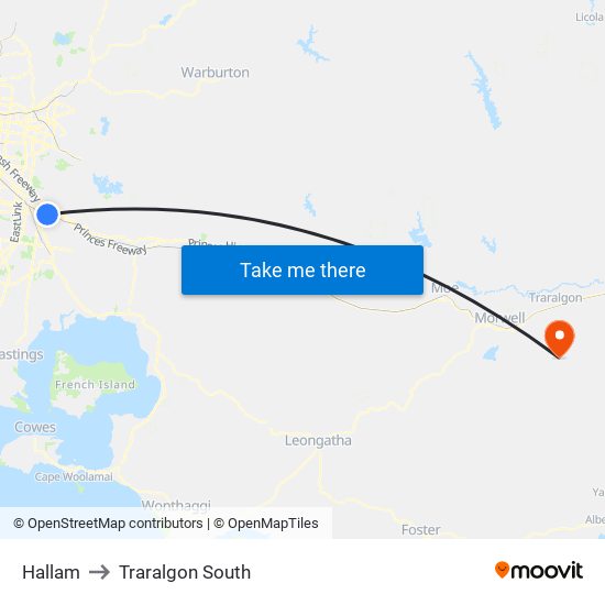 Hallam to Traralgon South map