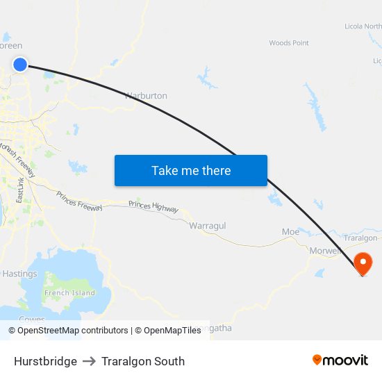 Hurstbridge to Traralgon South map