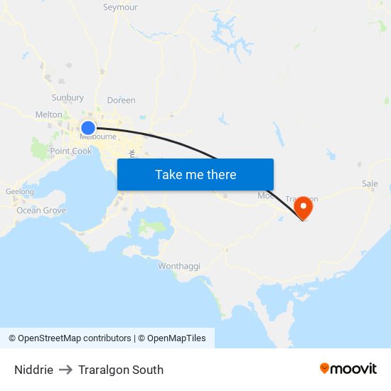 Niddrie to Traralgon South map