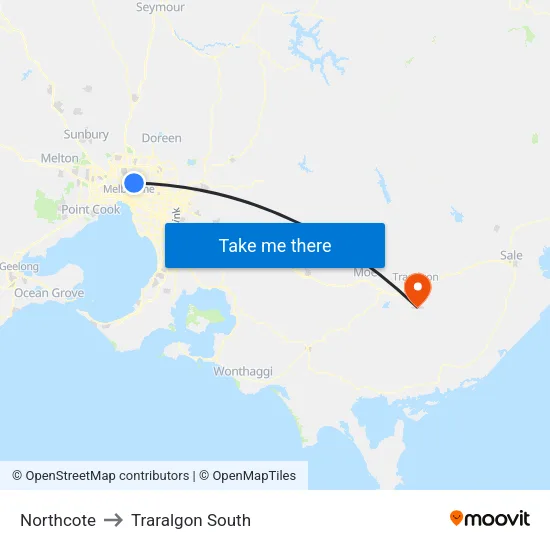Northcote to Traralgon South map