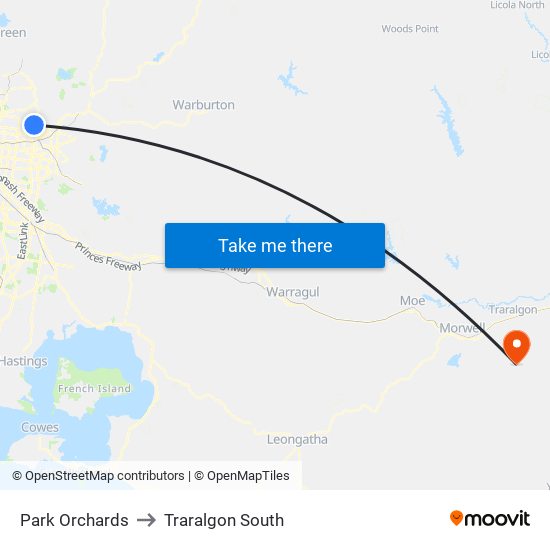 Park Orchards to Traralgon South map