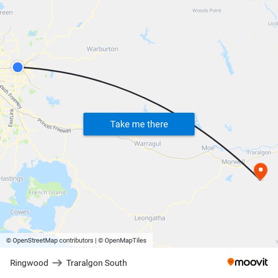 Ringwood to Traralgon South map