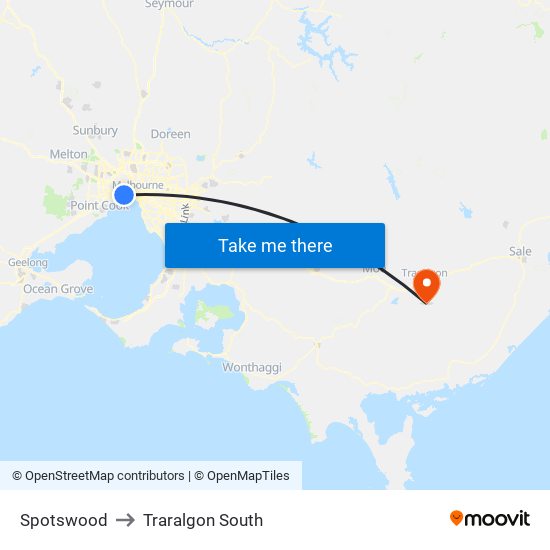 Spotswood to Traralgon South map