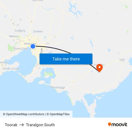 Toorak to Traralgon South map