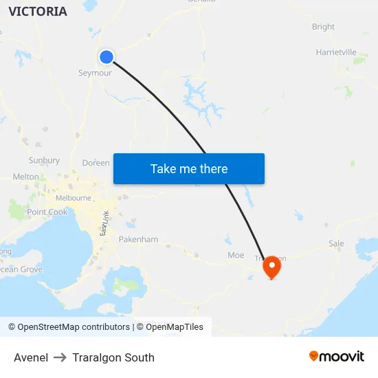 Avenel to Traralgon South map