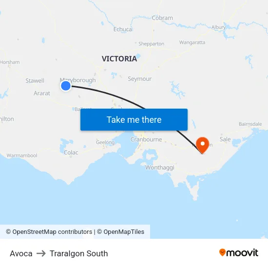 Avoca to Traralgon South map