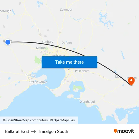 Ballarat East to Traralgon South map