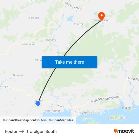Foster to Traralgon South map