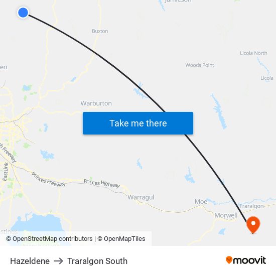 Hazeldene to Traralgon South map