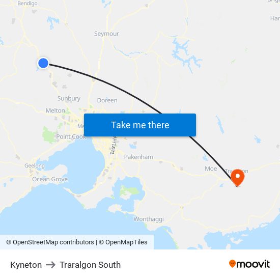 Kyneton to Traralgon South map