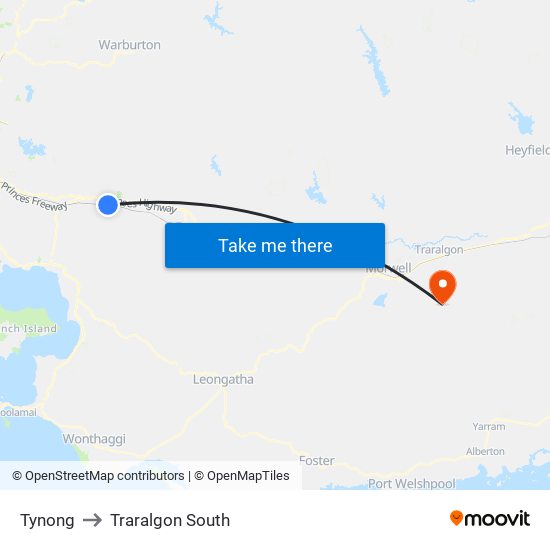 Tynong to Traralgon South map