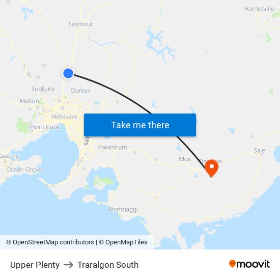 Upper Plenty to Traralgon South map