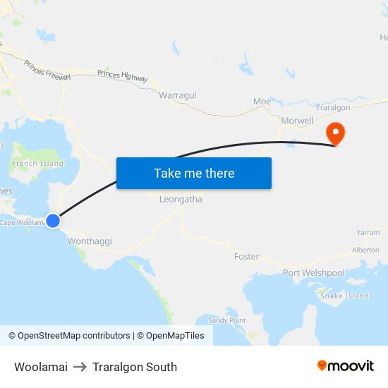 Woolamai to Traralgon South map